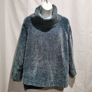 Teal Blue Velour Turtleneck Size XL EUC #175